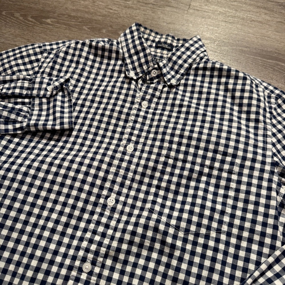 J Crew Shirt Mens Medium Blue Gingham Check Slim Untucked Flex Washed Cotton